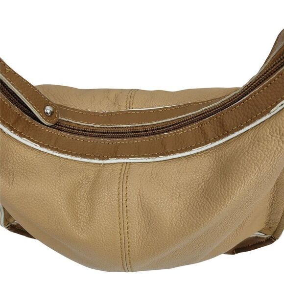 Tignanello Vegan Faux Leather Neutral Color Blocked Zip Crossbody Bag Medium - Picture 6 of 12